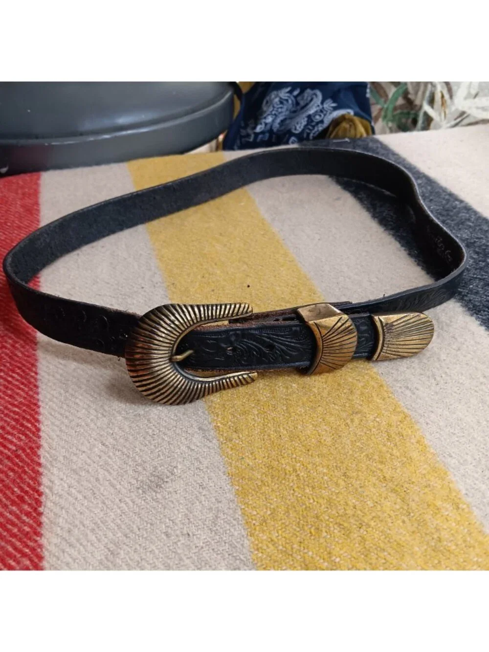 sz 32 Vintage Justin Cowgirl Belt Tooled Leather Western Brass Buckle Western